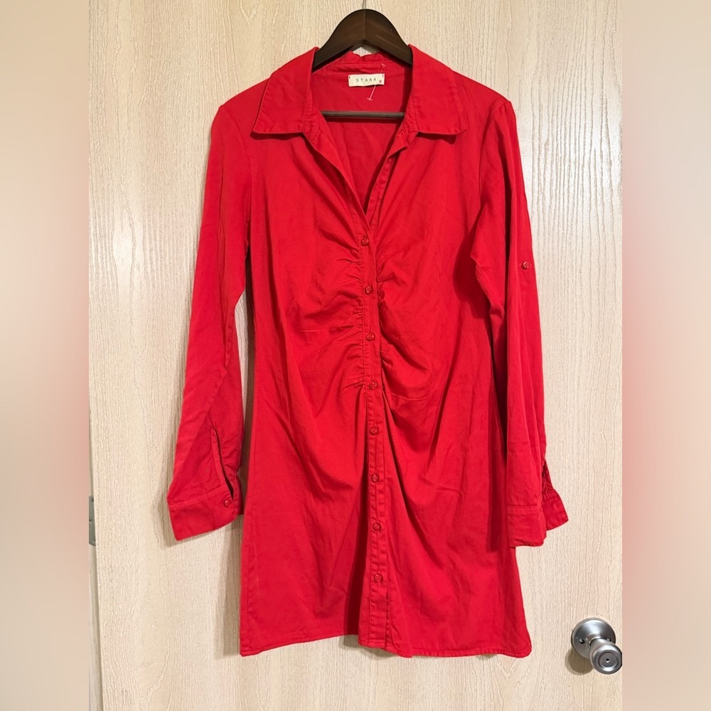 Stark X Red Button-Up Shirt Dress